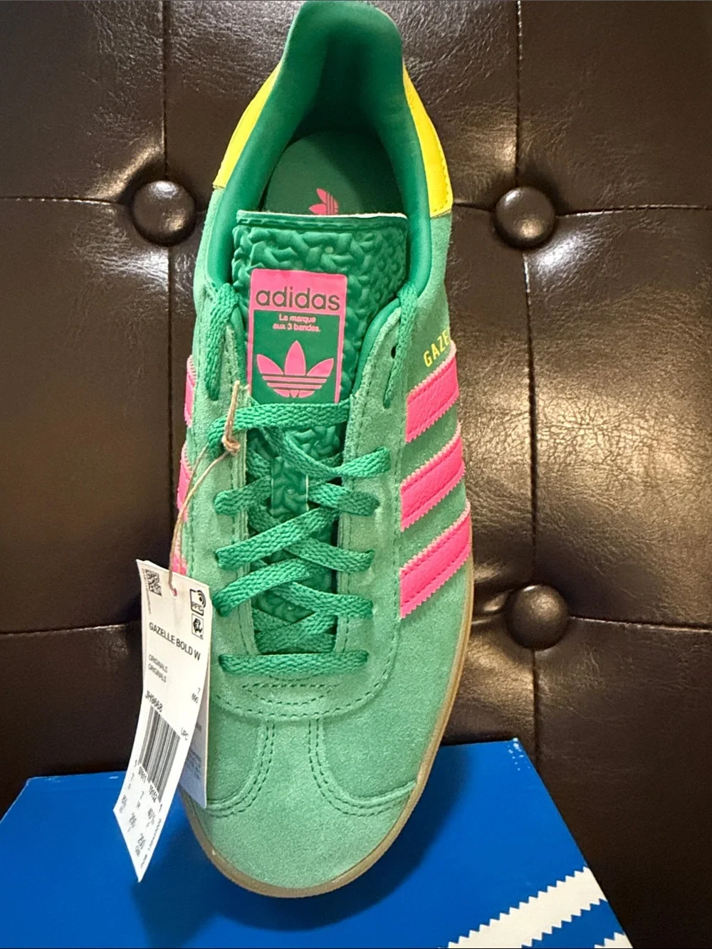 adidas women's Gazelle Bold W Green Pink Yellow Platform Sneaker